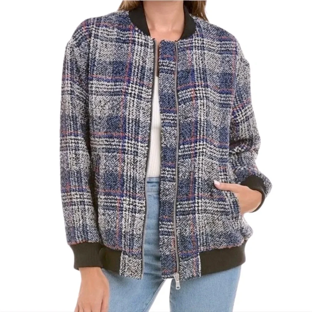 AVEC LES FILLES Tweed Plaid Bomber - Picture 1 of 6